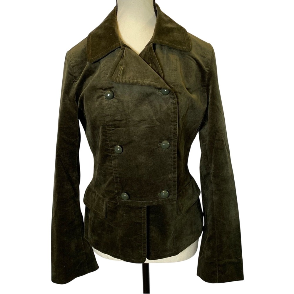 Talbots Women's Blazer Medium Green Velvet Military Style Double Breasted Jacket